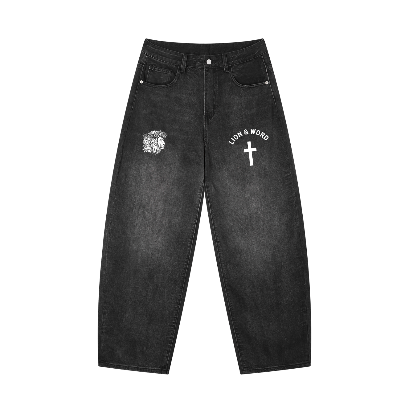 LION AND WORD MENS SUNFADE VINTAGE WASH BARREL LEG JEANS