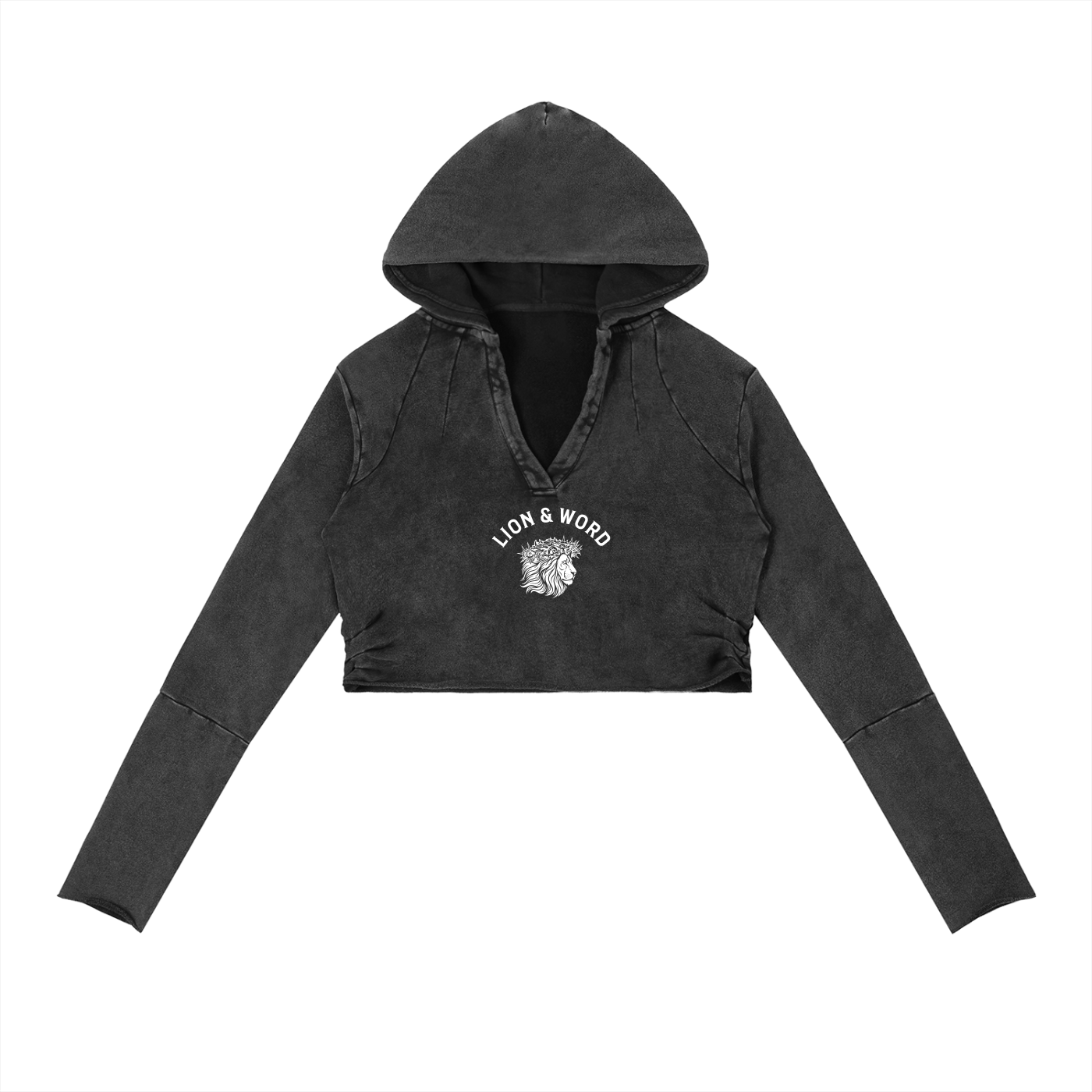 LION & WORD VINTAGE WASHED RAW EDGE HOODIE