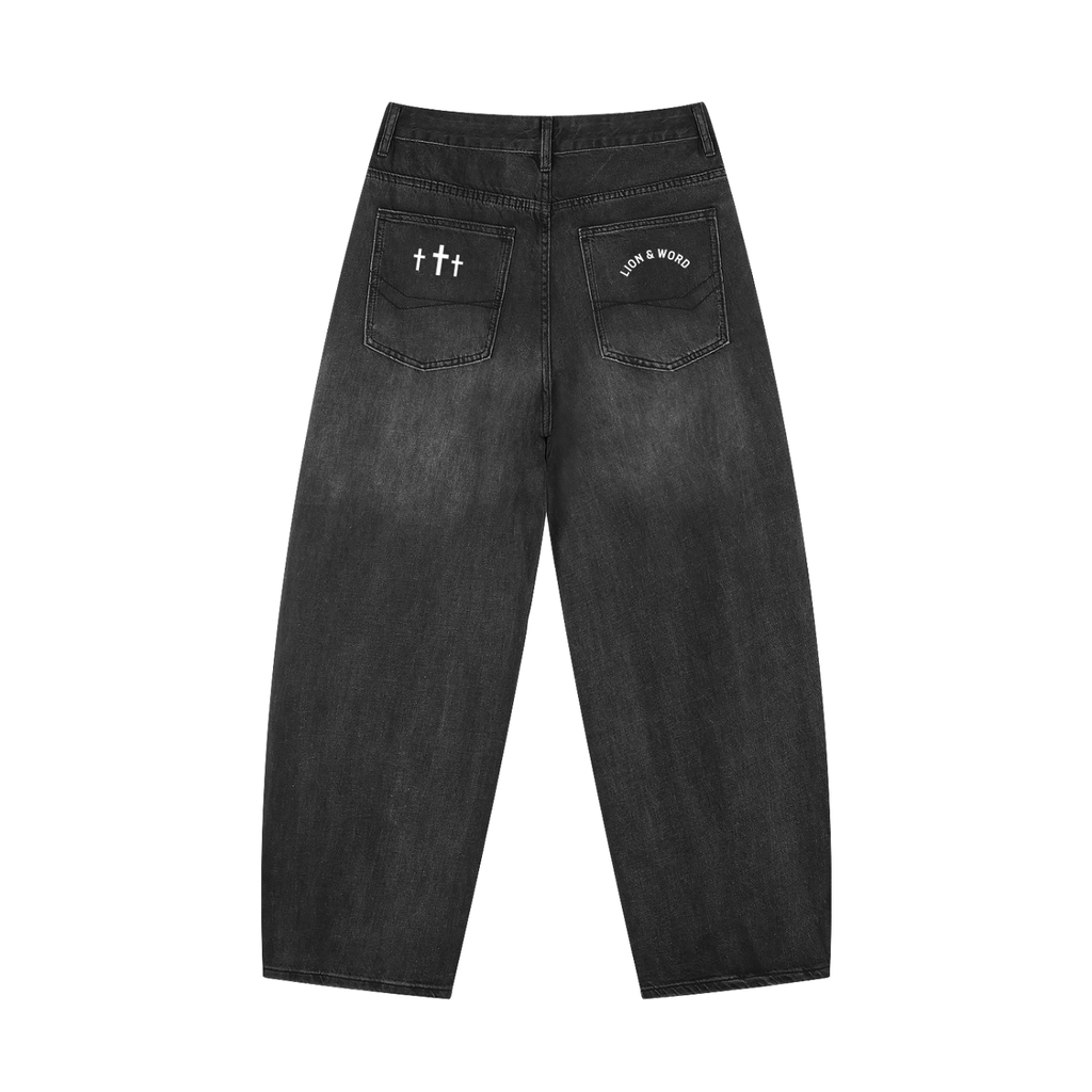 LION AND WORD MENS SUNFADE VINTAGE WASH BARREL LEG JEANS