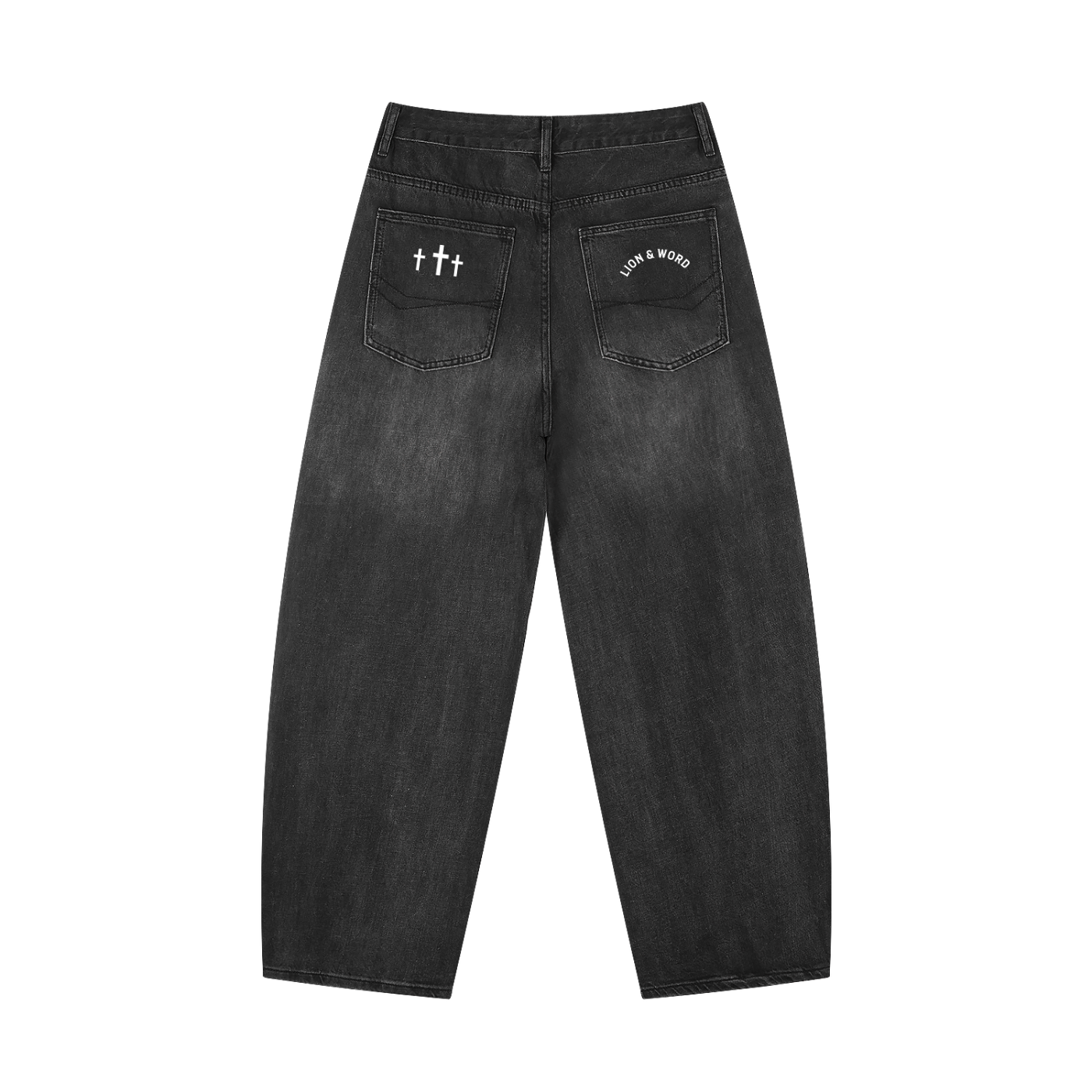 LION AND WORD MENS SUNFADE VINTAGE WASH BARREL LEG JEANS