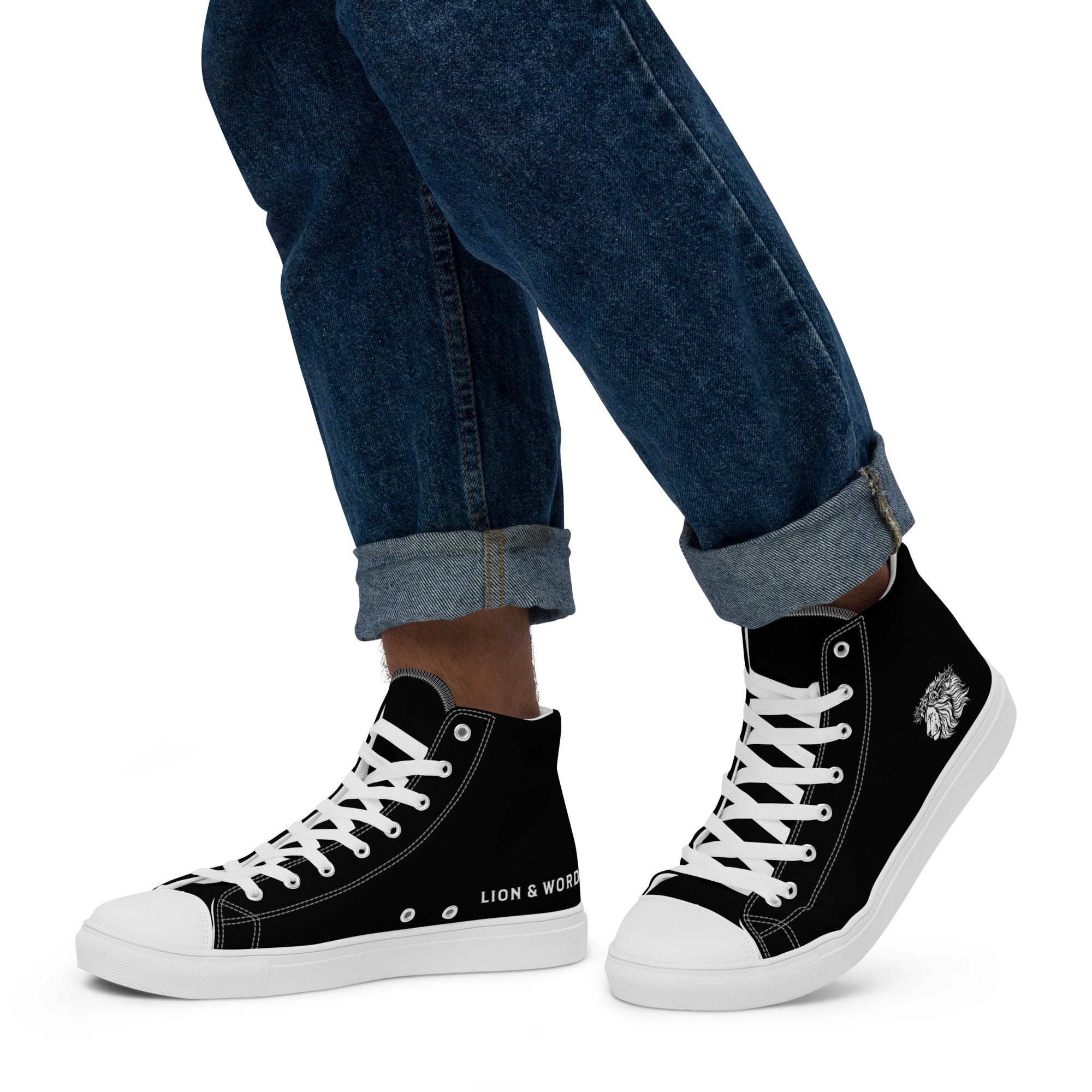 LION AND  WORD MENS HIGH TOP CANVAS SHOES
