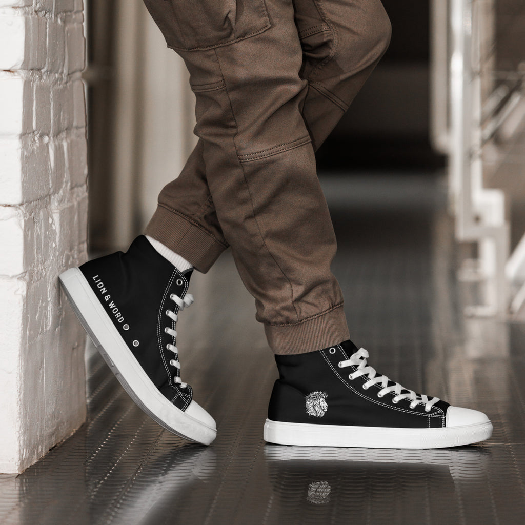 LION AND  WORD MENS HIGH TOP CANVAS SHOES